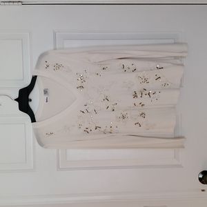 Together Appliqued and Sequined Sweater, long sleeve in Cream. Size Small.